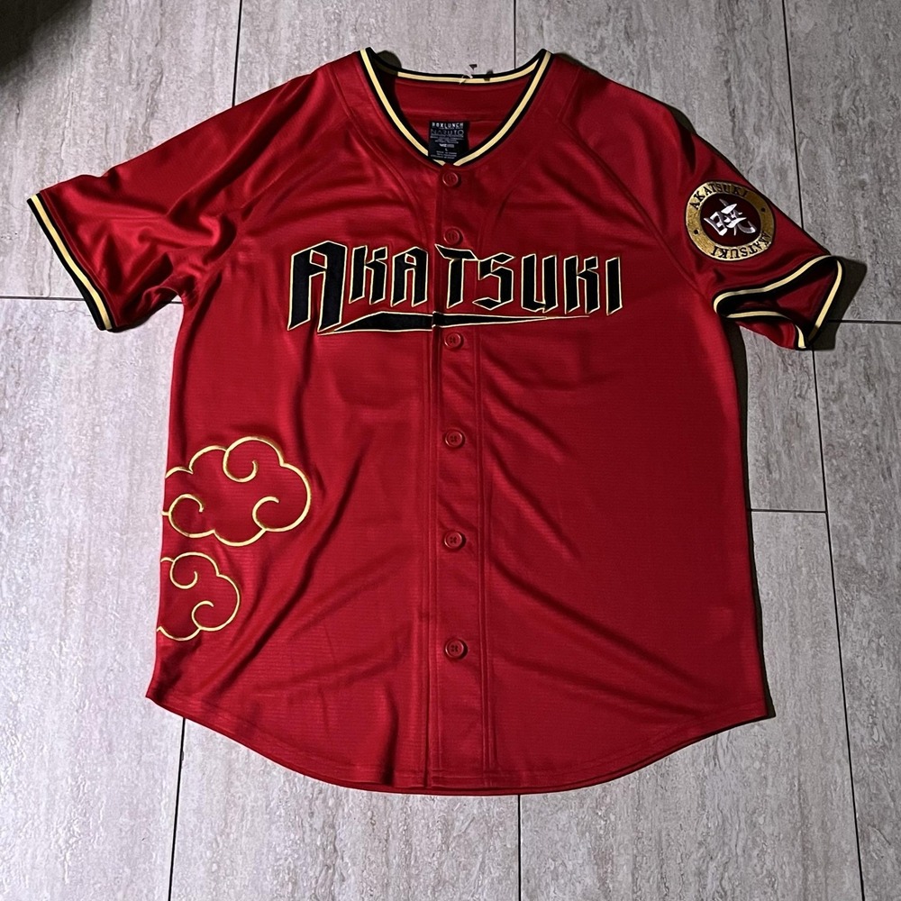 BoxLunch Shirt Mens Large Red Naruto Shippuden Akatsuki Baseball Jersey Anime